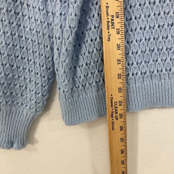 New LOFT size XL Light Blue Open Knit Ruffle Detail Elegant Preppy Sweater - Picture 5 of 10